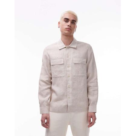 Mango - Premium - Shacket van linnen in beige-Neutraal