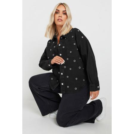 Yours Denimjack Van Katoenmix Met Eyelet Detail In Zwart Size 42