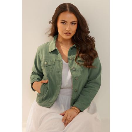 Yours Kort Denim Jack Van Katoen In Kakigroen Size 54-56