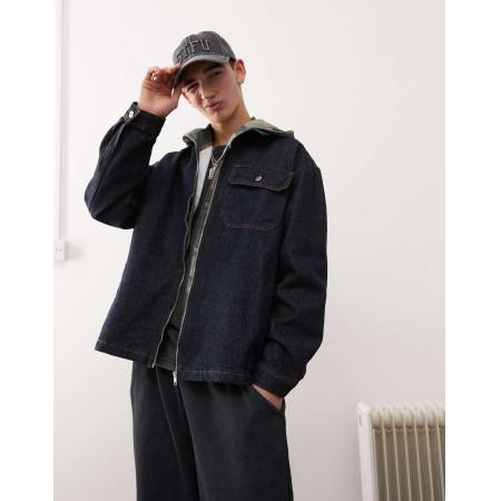 COLLUSION - Denim overhemd met rits in rinse wash-Blauw