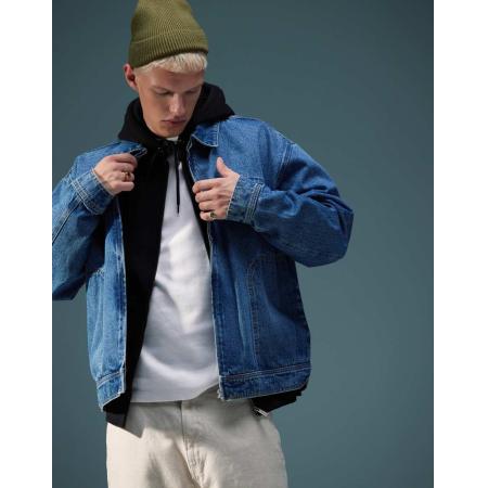 ASOS DESIGN - Oversized denim utility jack in mid-wash blauw