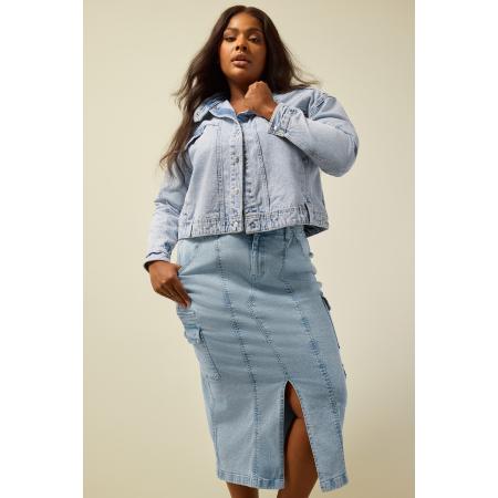 Yours Denim Bikerjack Met Hoge Kraag In Lichtblauw Size 62-64