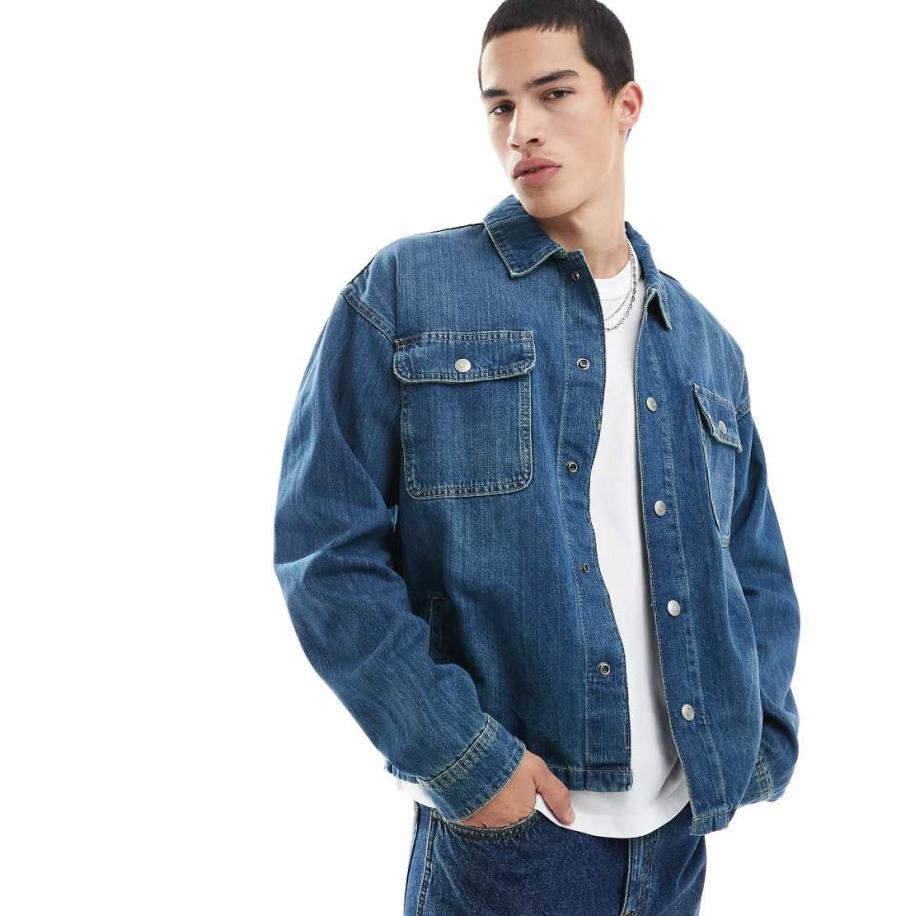 Jack & Jones - Recht denim jack in middenblauw Blauw