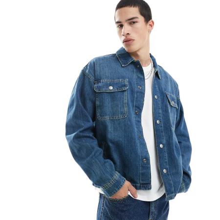 Jack & Jones - Recht denim jack in middenblauw