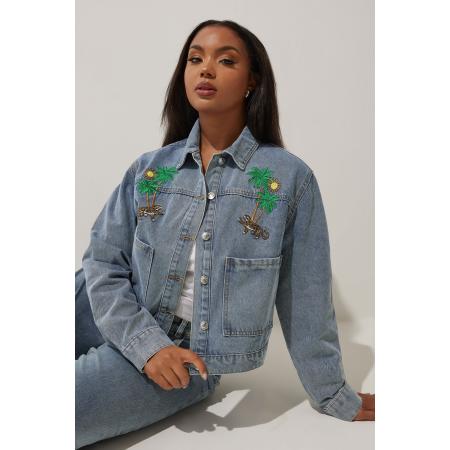Limited Collection Denim Jack Met Geborduurde Palmboomprint In Blauw Size 54-56