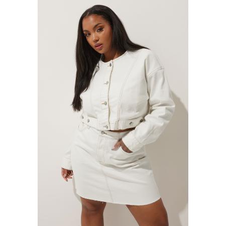 Limited Collection Denim Jack Zonder Kraag Met Stiksel In Crème Size 58-60