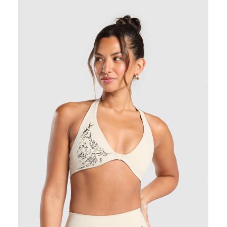 Gymshark Elevate Tattoo Graphic Sports Bra Cream Beige