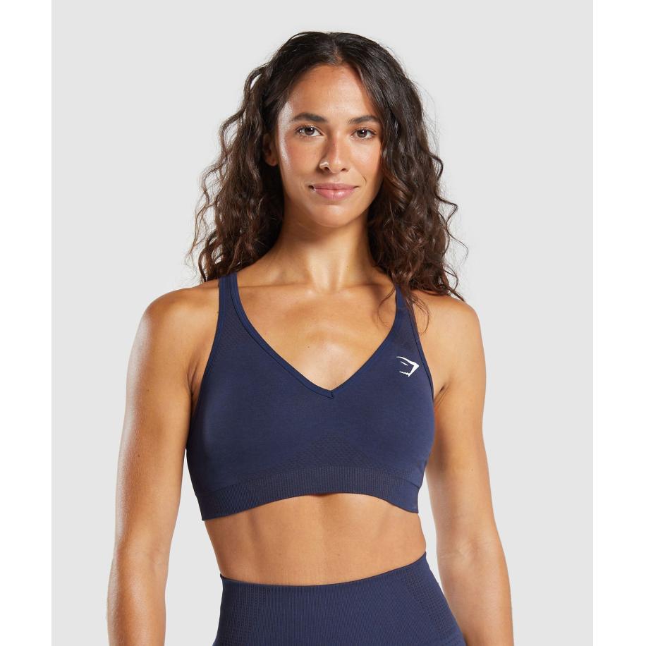 Gymshark Vital V Neck Sports Bra Heavy Blue/ Marl Blauw