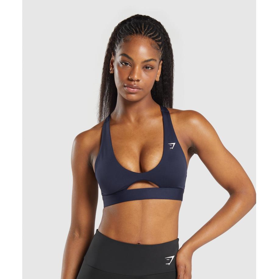 Gymshark Peek A Boo Sports Bra Heavy Blue Blauw