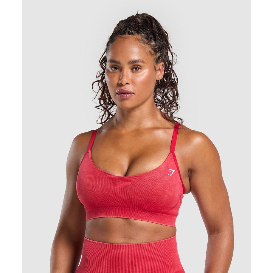 Gymshark Gains Seamless Washed Sports Bra Carmine Red Rood