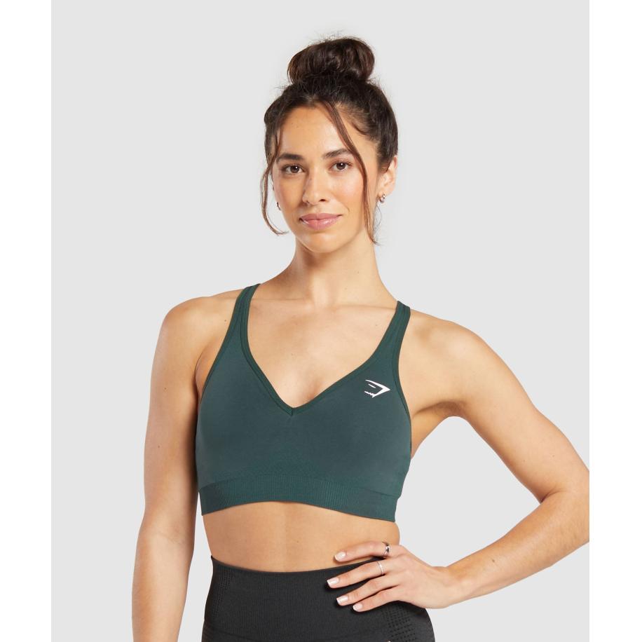 Gymshark Vital V Neck Sports Bra Woodland Green Marl Groen