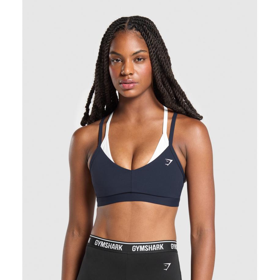 Gymshark Double Up Sports Bra Heavy Blue/Soft White Blauw