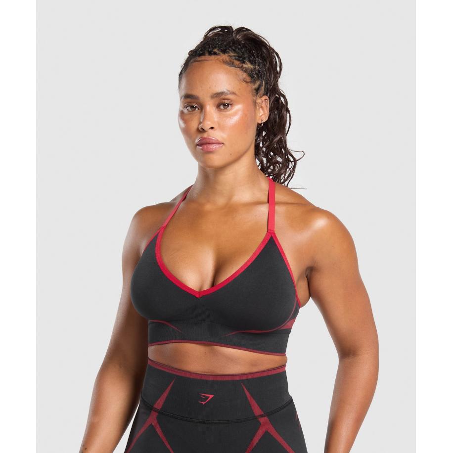 Gymshark Apex Lift Seamless Sports Bra Black/Carmine Red Zwart