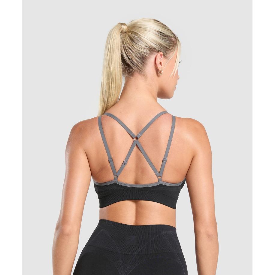 Gymshark Apex Contrast Sports Bra Black/Brushed Grey Zwart