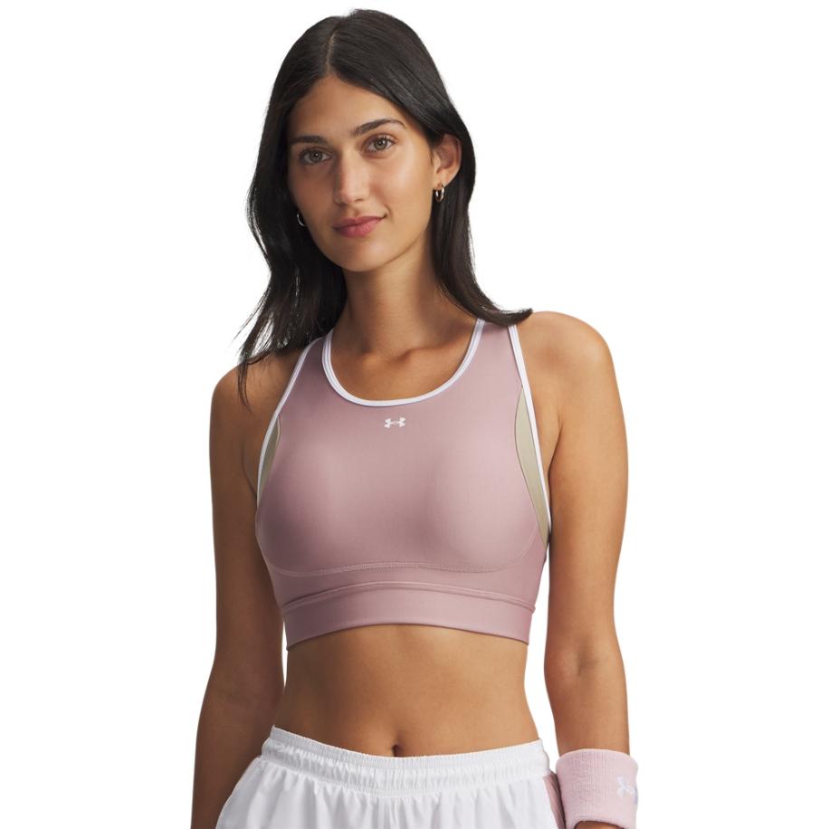 Under Armour Crossback Mid sport-BH voor dames met open rug Tourmaline Roze / City Khaki / Wit XL Roze