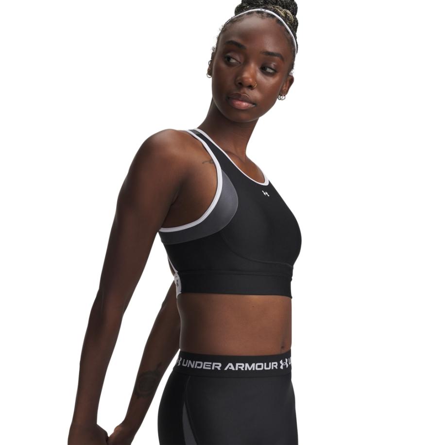 Under Armour Crossback Mid sport-BH voor dames met open rug Zwart / Castlerock / Wit XL Zwart