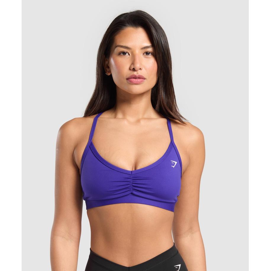 Gymshark Ruched Strappy Sports Bra Cobalt Purple Paars