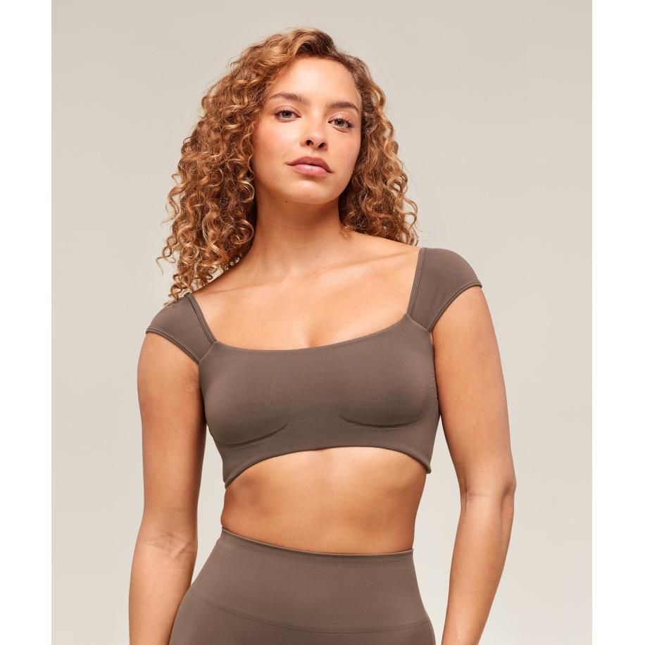 Gymshark Soft Sculpt Cap Sleeve Bralette Walnut Brown Bruin