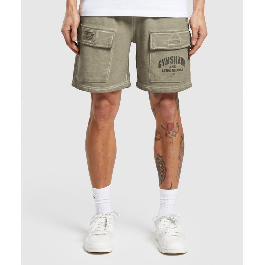 Gymshark Heavyweight Washed Cargo Shorts Utility Green Groen