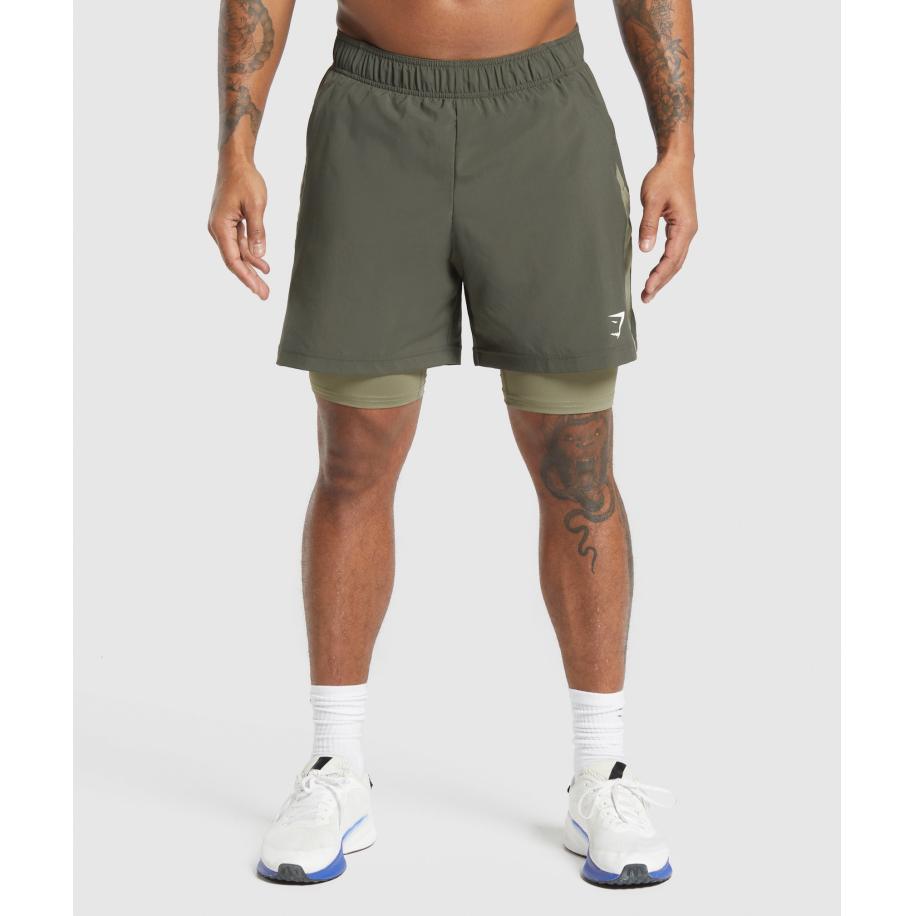 Gymshark Sport 7 2 in 1 Shorts Strength Green/Utility Green Groen
