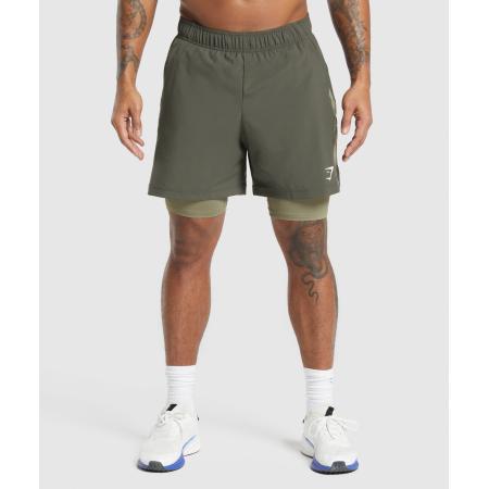 Gymshark Sport 7 2 in 1 Shorts Strength Green/Utility Green