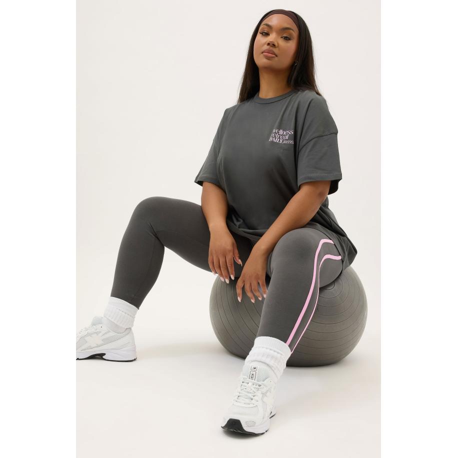 Yours Active Legging Met Dubbele Zijstreep In Grijs/Roze Size 58-60 Grijs