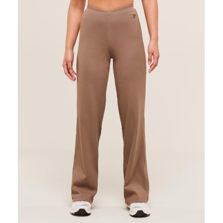 Gymshark Ribbed Cotton Straight Leg Pants Mocha Mauve/Black