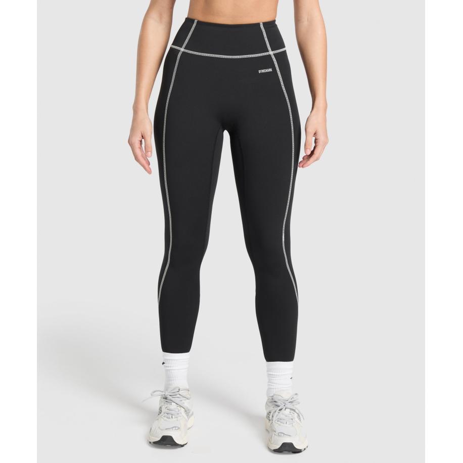 Gymshark Retro Contrast Stitch Leggings Black/Light Grey Zwart