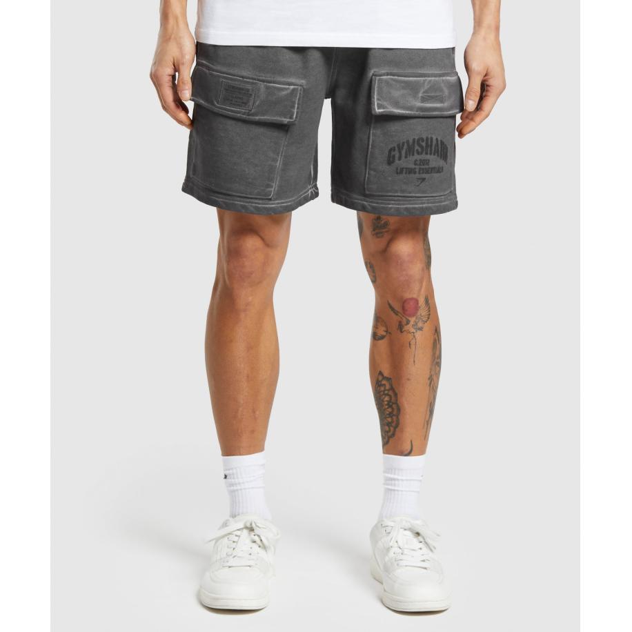 Gymshark Heavyweight Washed Cargo Shorts Black Zwart