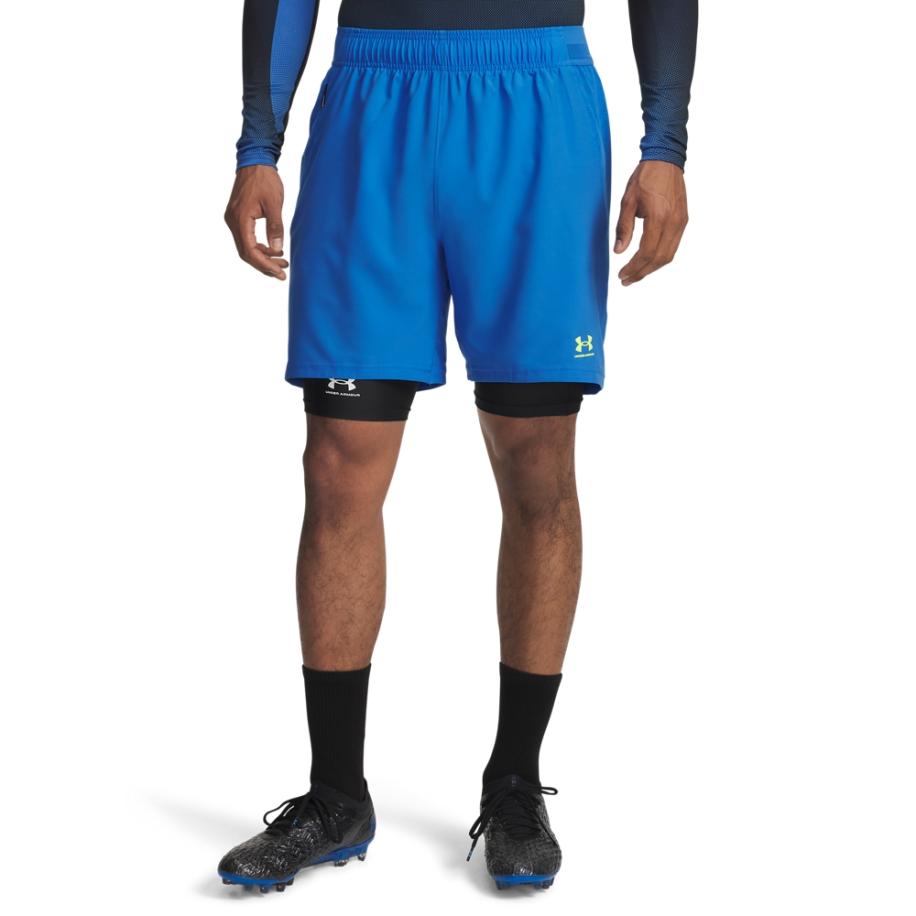 Herenshorts Under Armour Challenger Pro Blauw Atlantis / High Vis Geel L Blauw