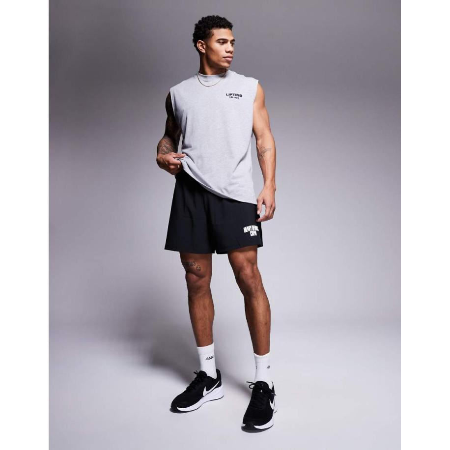 4505 - Losvallende sneldrogende trainingsshort met grafische print en zakken met rits in zwart Zwart