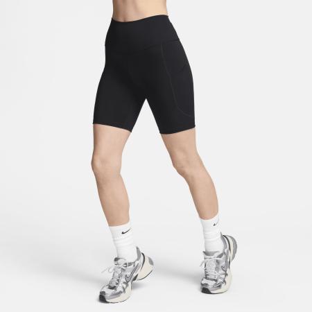 Nike One bikershorts met hoge taille en zakken voor dames (20 cm) - Zwart