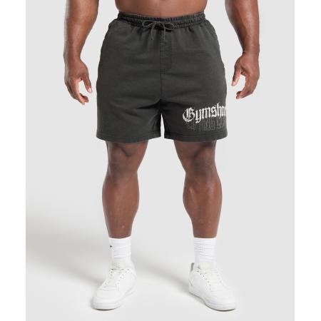 Gymshark Distressed Graphic 7 Shorts Black Acid Wash