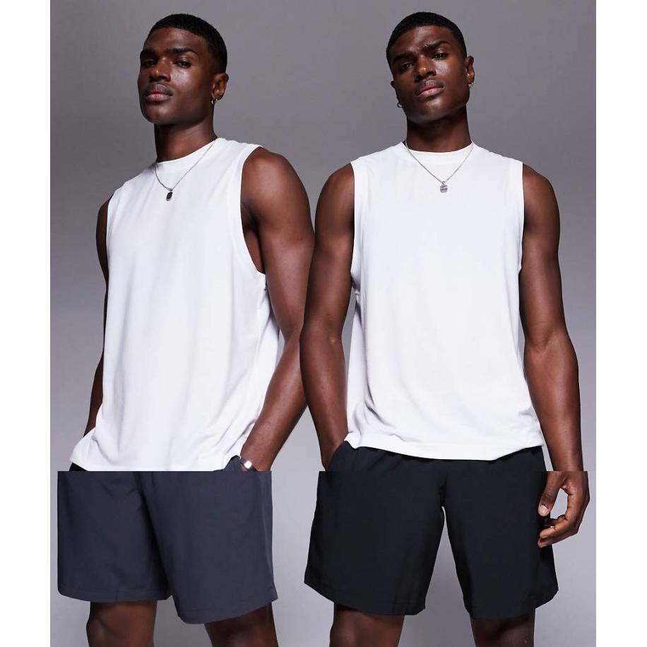 4505 - Icon - Set van 2 sneldrogende trainingsshorts van 7 inch met zakken met rits in zwart en antracietgrijs-Veelkleurig Multicolor