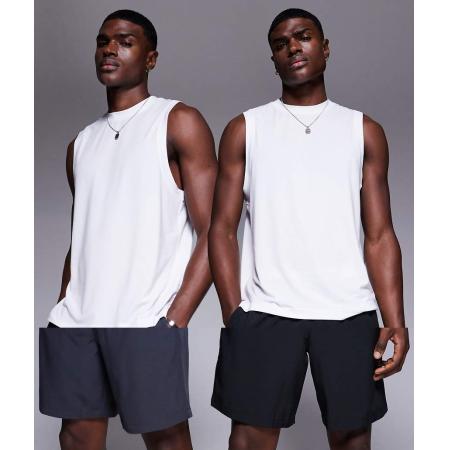 4505 - Icon - Set van 2 sneldrogende trainingsshorts van 7 inch met zakken met rits in zwart en antracietgrijs-Veelkleurig