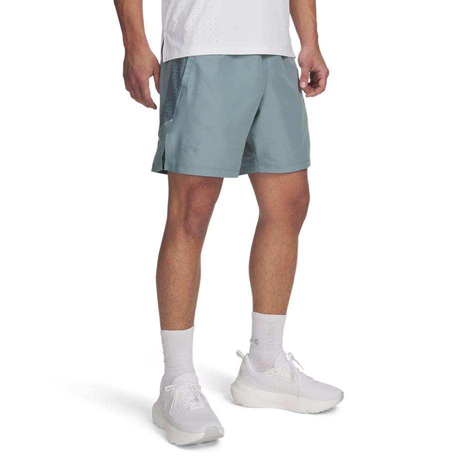 Under Armour Launch Elite 2-in-1 herenshorts 18 cm Serpentine / Jasper Blauw / Reflecterend M Groen