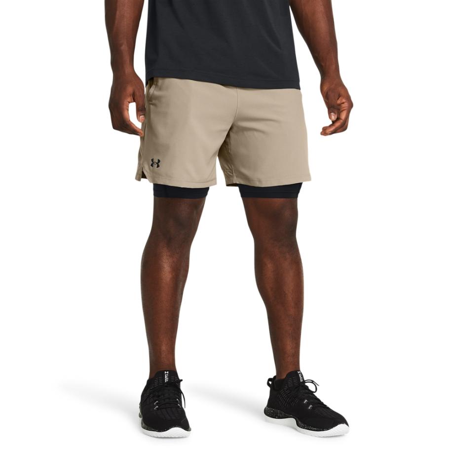 Under Armour Vanish Woven 2-in-1 herenshorts Timberwolf Taupe / Zwart / Zwart XS Bruin