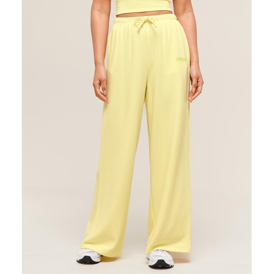 Gymshark Waffle Wide Leg Pants Refresh Yellow Geel