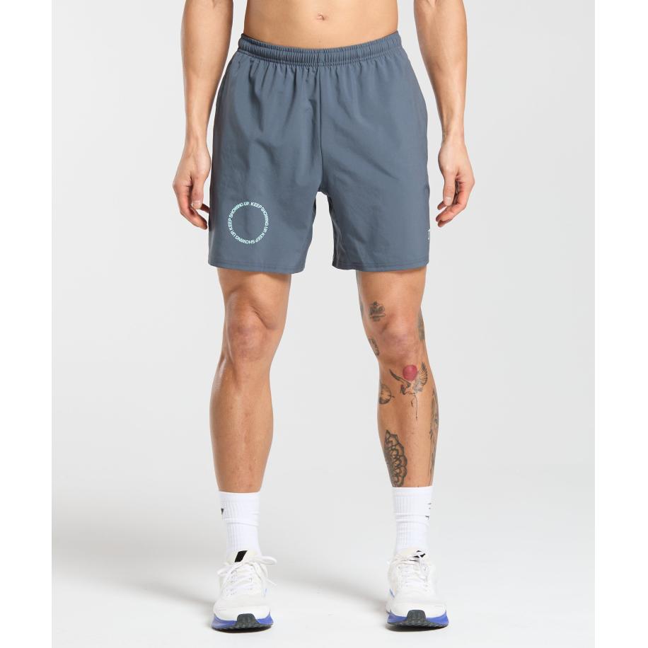 Gymshark Keep Showing Up 7 Shorts Titanium Blue Blauw