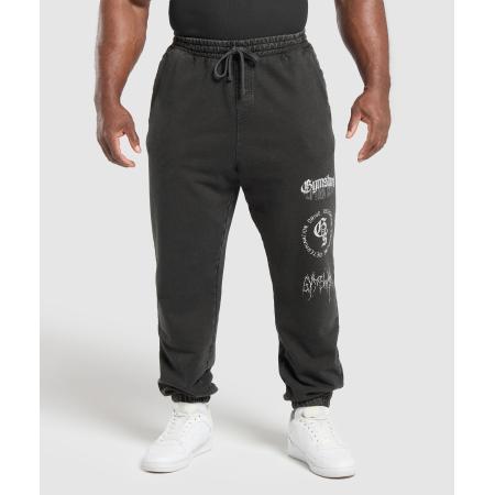 Gymshark Distressed Graphic Joggers Black Acid Wash