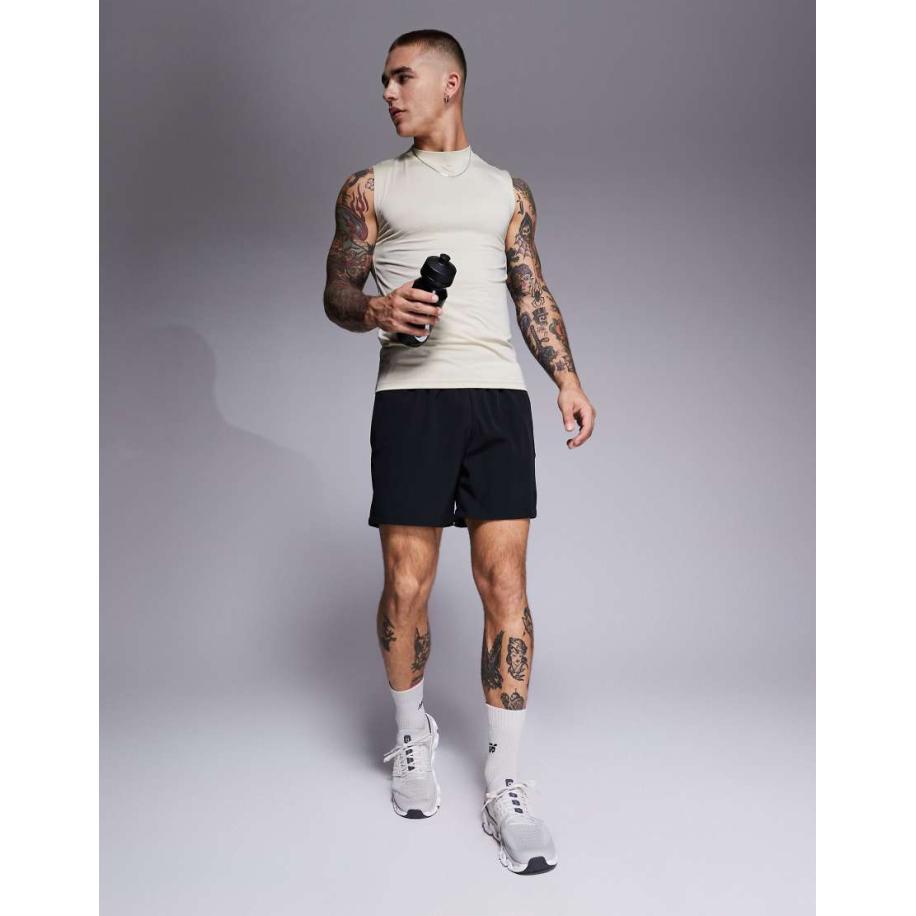 4505 - Icon - Sneldrogende trainingsshort van 13 cm met ritszakken in zwart Zwart