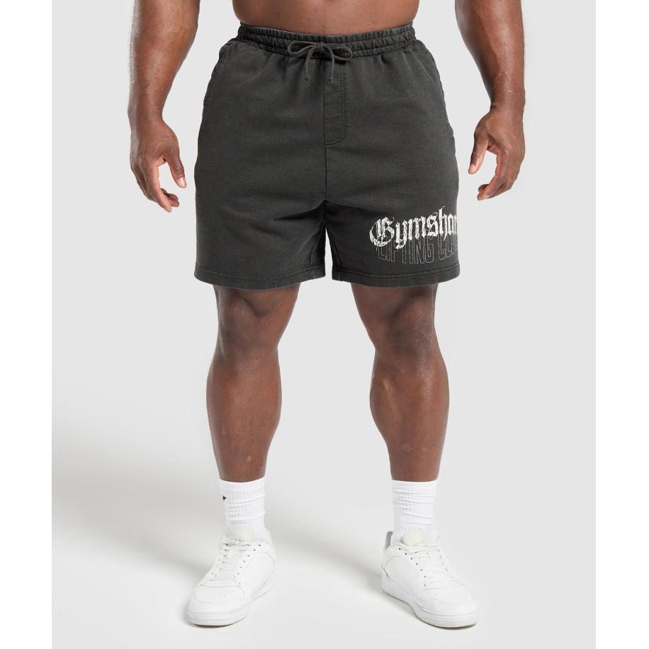 Gymshark Distressed Graphic 7 Shorts Black Acid Wash Zwart