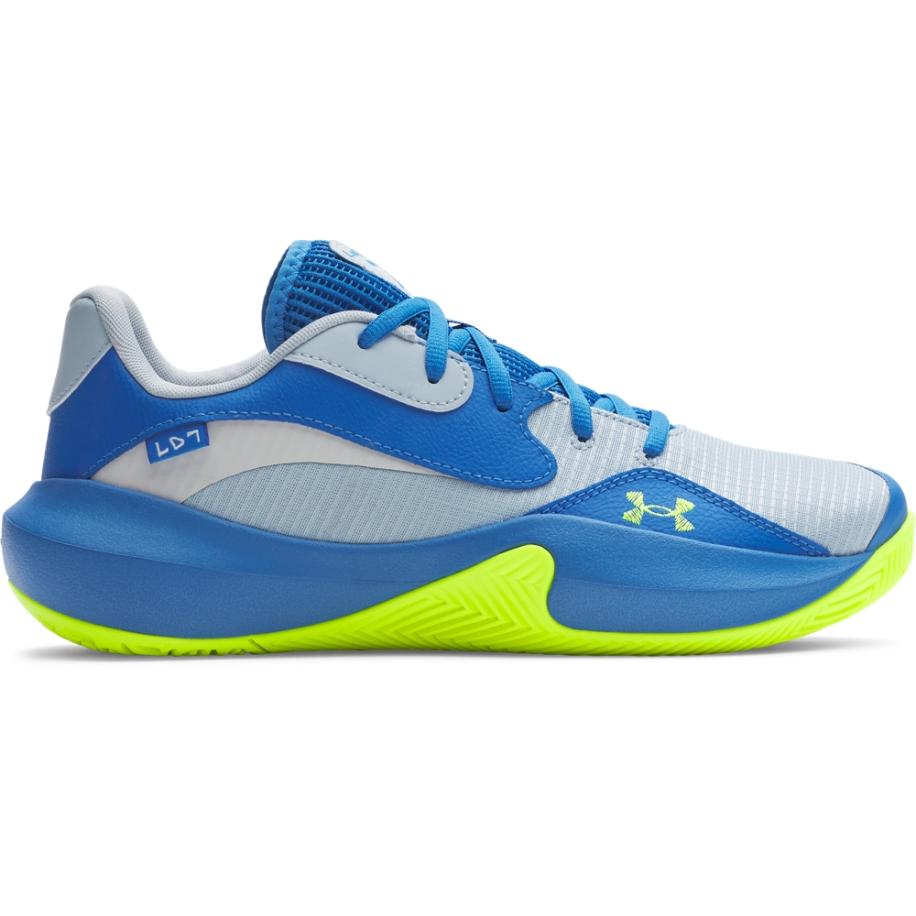 Unisex basketbalschoenen Under Armour Lockdown 7 Low Blauw Calm / Blauw Atlantis / High Vis Geel 43 Blauw