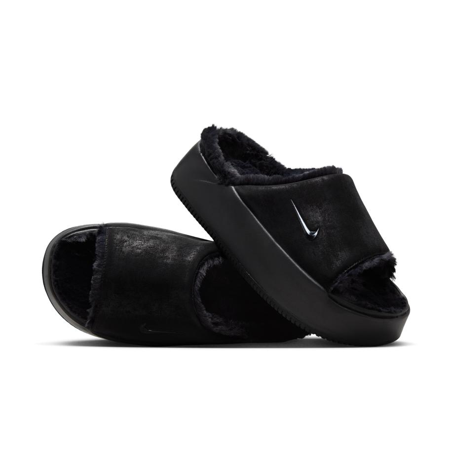 Nike Calm Elevation Fur slippers voor dames - Zwart Zwart