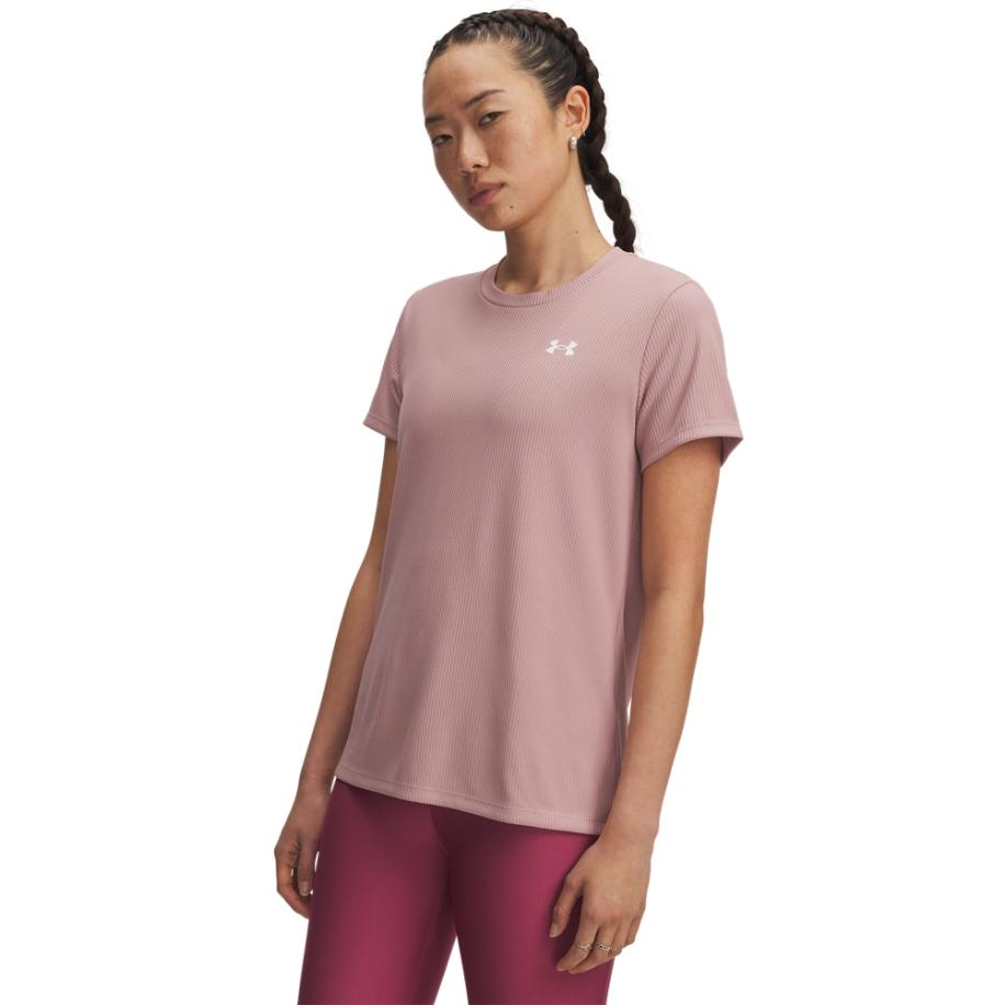 Under Armour Tech™ Rib Damesshirt met korte mouwen Tourmaline Roze / Wit M Roze