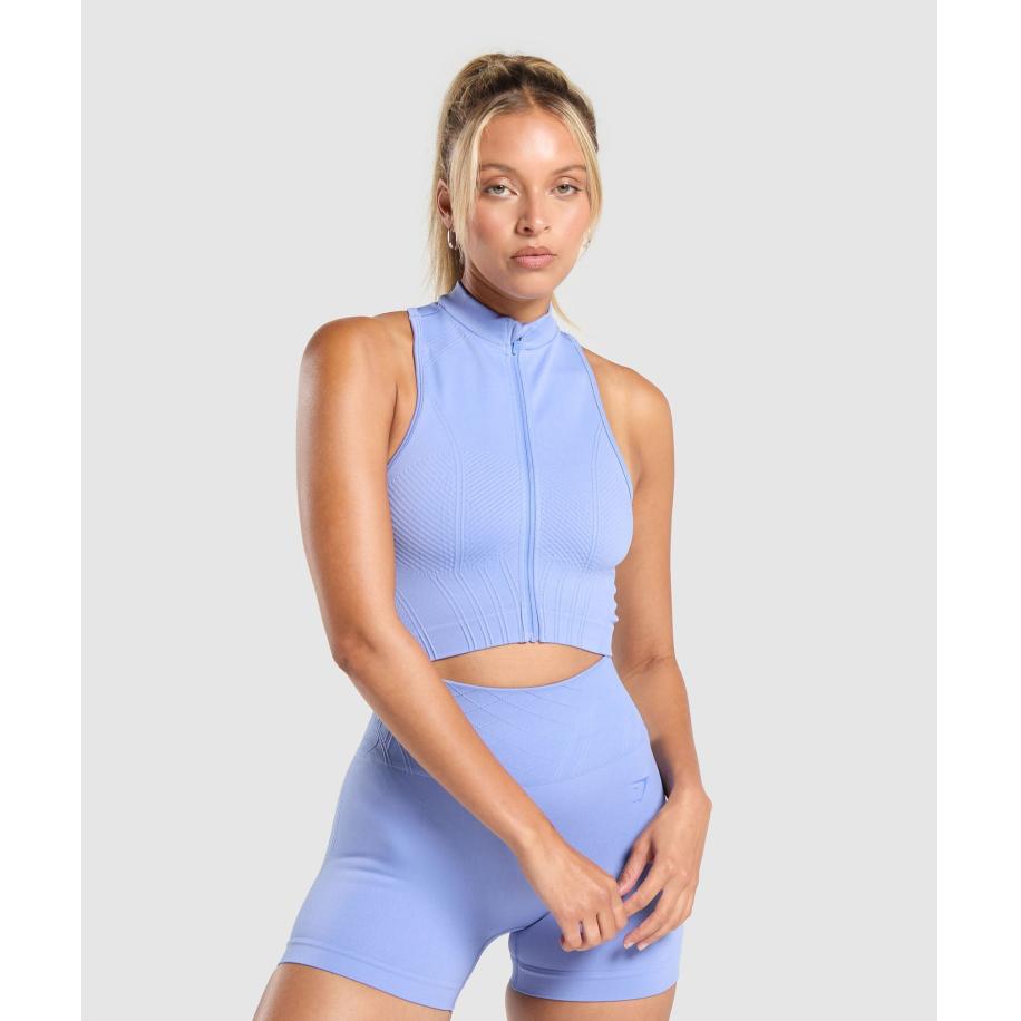 Gymshark Corset Seamless Crop Tank Lift Blue Blauw