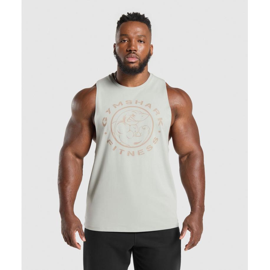 Gymshark Legacy Drop Arm Tank Stone Grey Grijs