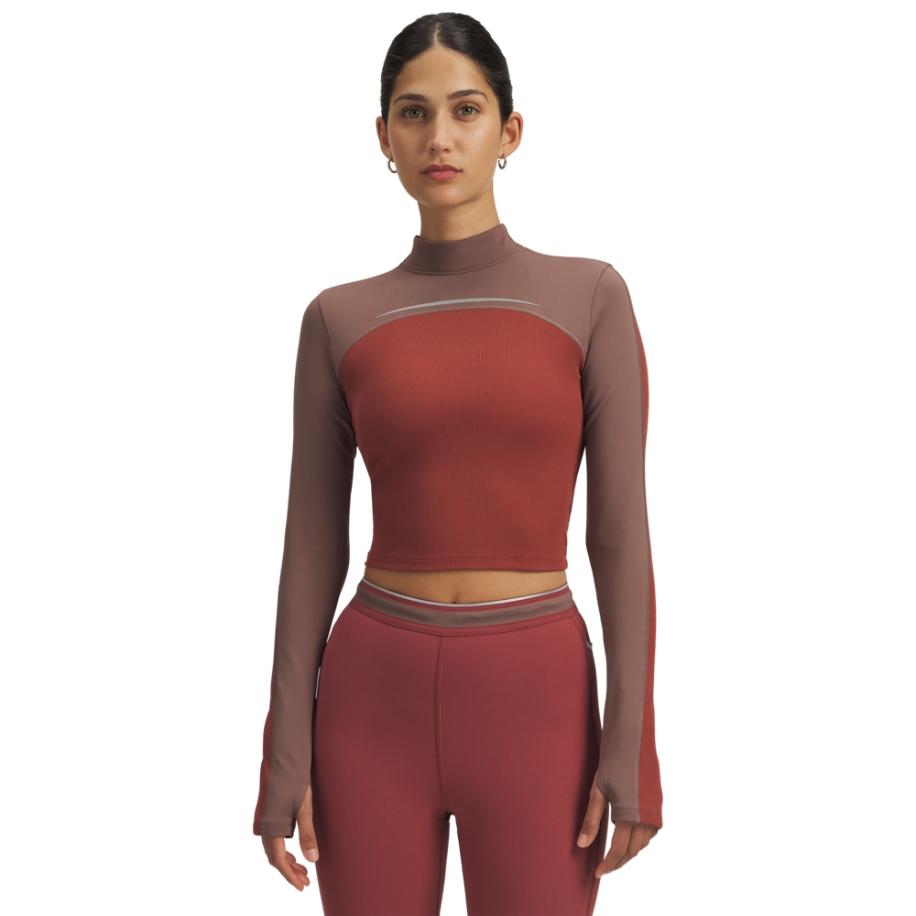 Under Armour Halo Cold Weather damestop met lange mouwen en opstaande kraag Cinna Rood / Sierra Taupe / Reflecterend XS Rood