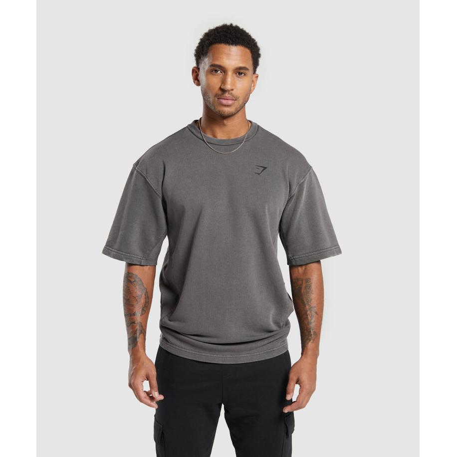 Gymshark Power Washed Short Sleeve Crew Onyx Grey Grijs