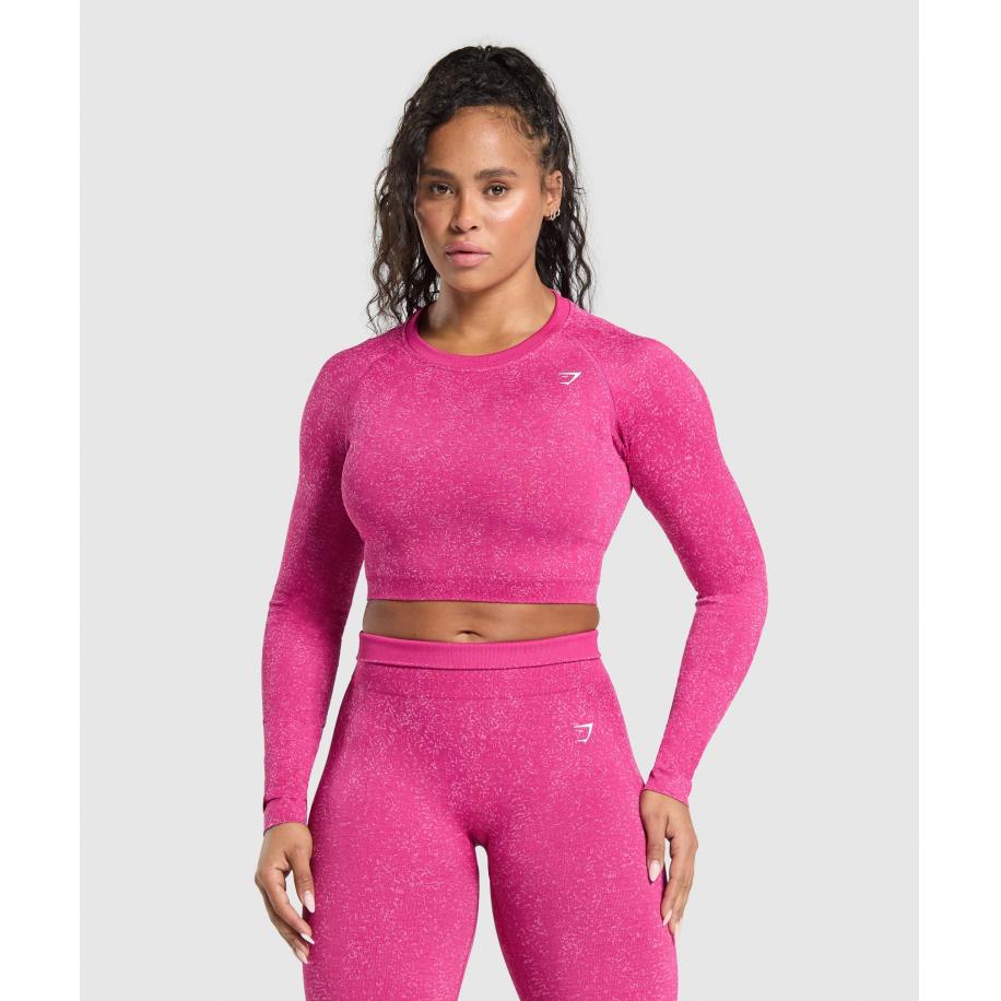 Gymshark Adapt Fleck Seamless Long Sleeve Crop Top Winning Pink/Sour Pink Roze